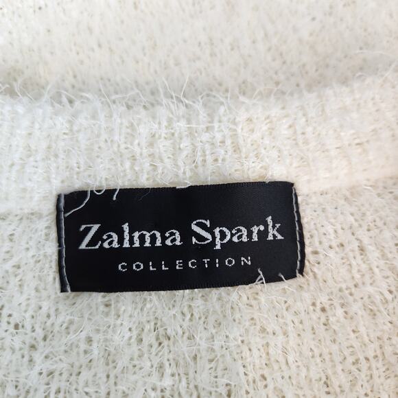 SALE Zalma Spark Eyelash Pullover Sweater WHITE Long Sleeve Size Small - Picture 2 of 5